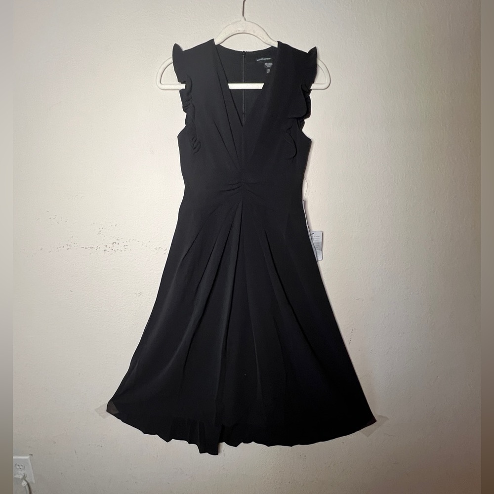 Maggy London Sleeveless Ruffled-Shoulders Midi Black Dress Size 2 - Picture 3 of 13